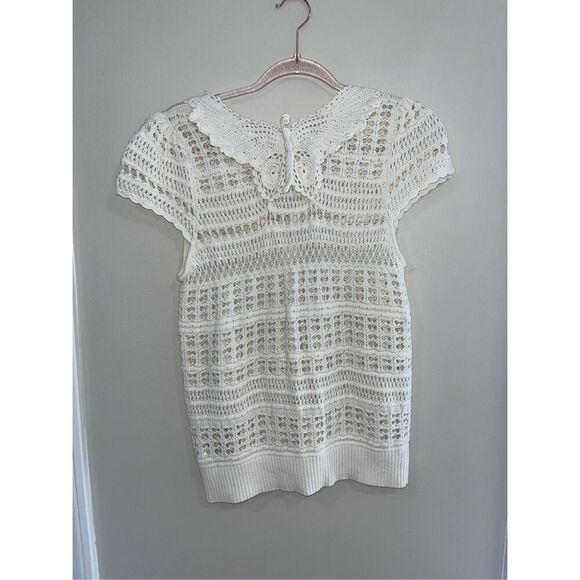 Knitted & Knotted Anthropologie Crochet Butterfly Short sleeve Cardigan M - Picture 4 of 5